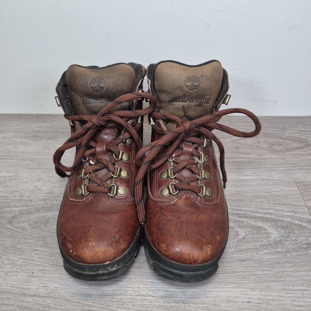 Timberland Women's Brown Leather Boots Waterproof Hiking Camping Outdoor Sz 8.5